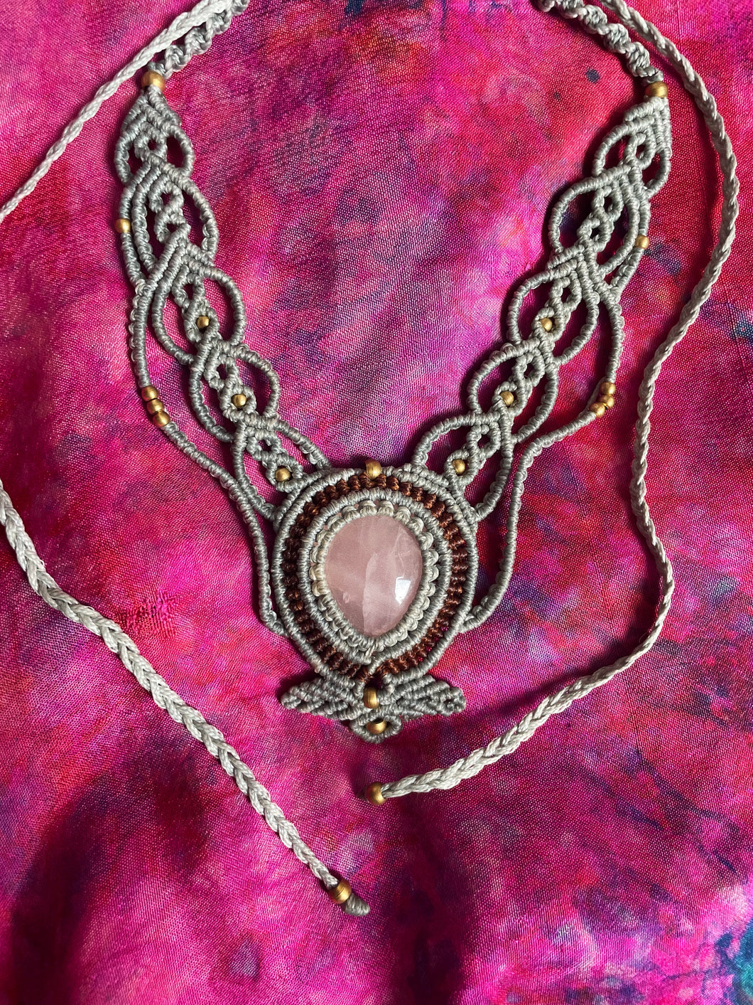 Rose Quartz Macrame Necklace | Stone Necklace Handmade in India