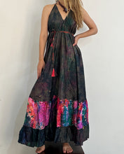 Load image into Gallery viewer, Hand Dyed Silk Dress With Tribal Embroidery and a Pop of Color | Made From Up-cycled Silk Indian Saree | SS1
