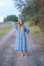 Load image into Gallery viewer, Mabry Dress in Zephyr Blue - Pure Cotton, Hand Block Printed, Made With Love in Jaipur India
