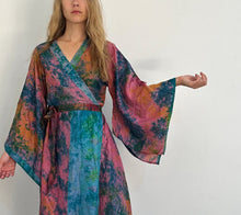 Load image into Gallery viewer, Butterfly Sleeve Wrap Dress | Pink, Blue, Teal and Sherbet Tones | Hand Dyed Silk Dress from India | BD2
