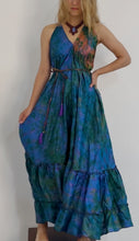 Load image into Gallery viewer, Hand Dyed Silk Dress In Pastel Bluegreens, Lilac and Sherbet Tones | Made From Up-cycled Silk Indian Saree | SS3
