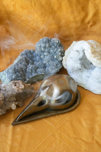 Load image into Gallery viewer, Bird Skull Incense Burner with Golden Matte Glaze
