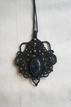 Load image into Gallery viewer, Black Knotted Pendant Necklace with Dark Blue Labradorite Stone
