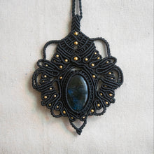 Load image into Gallery viewer, Black Knotted Pendant Necklace with Dark Blue Labradorite Stone
