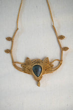 Load image into Gallery viewer, Beige Choker Necklace with Tear Drop Labradorite Stone
