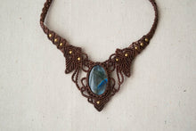 Load image into Gallery viewer, Wine Colored Knotted Necklace with Labradorite Gemstone
