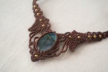 Load image into Gallery viewer, Wine Colored Knotted Necklace with Labradorite Gemstone
