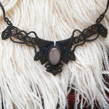 Load image into Gallery viewer, Mocha Knotted Necklace with Blue Accents and Clear Quartz Stone
