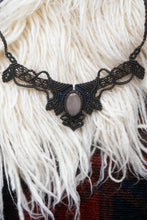 Load image into Gallery viewer, Mocha Knotted Necklace with Blue Accents and Clear Quartz Stone
