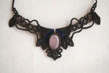 Load image into Gallery viewer, Mocha Knotted Necklace with Blue Accents and Clear Quartz Stone
